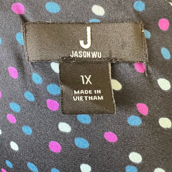 Jason Wu - Women's 1X Blouse Navy Polka Dot Long Balloon Sleeve V-Neck - Picture 8 of 13